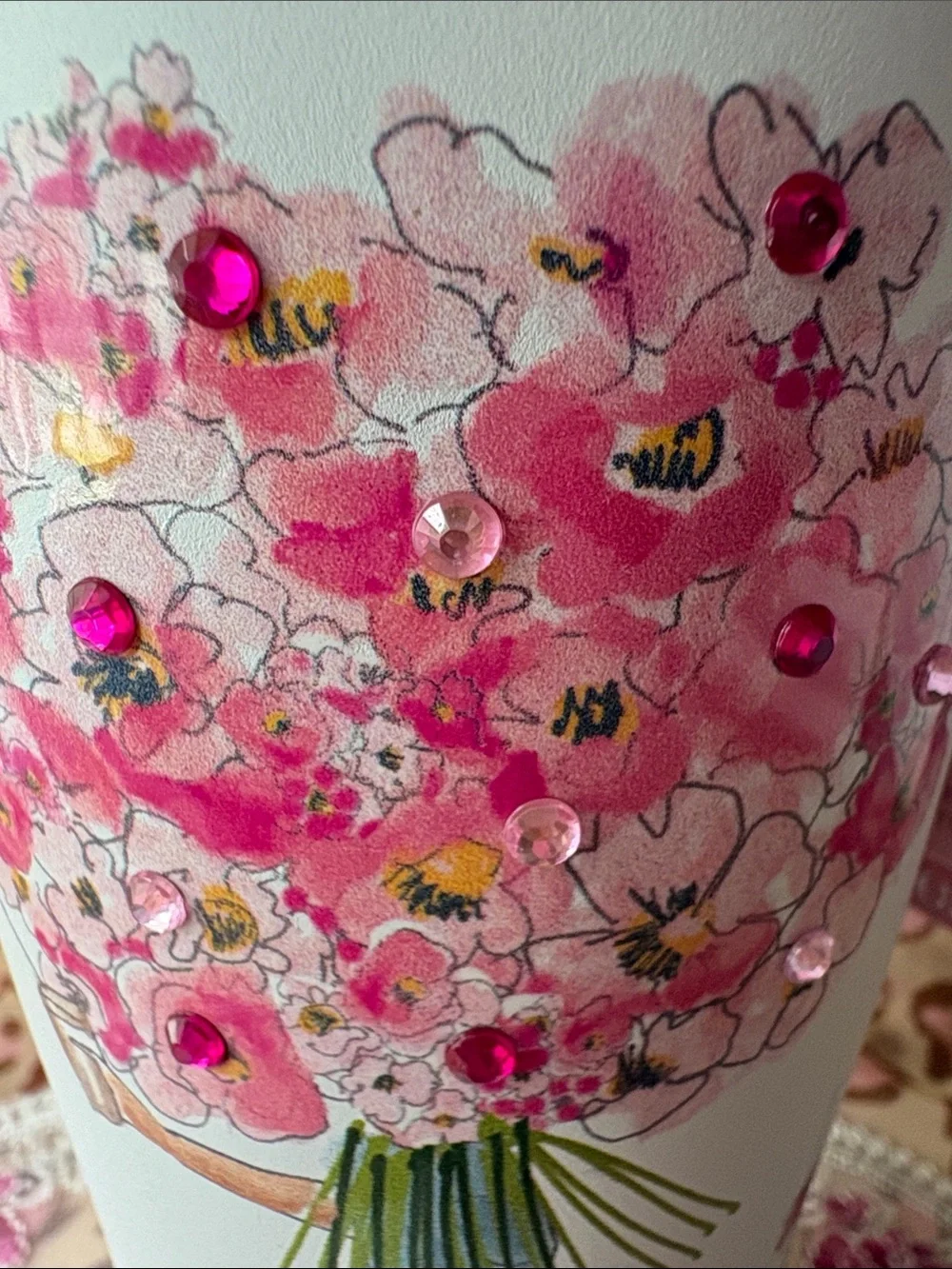 Pink Floral Bouquet Travel Tumbler with Straw